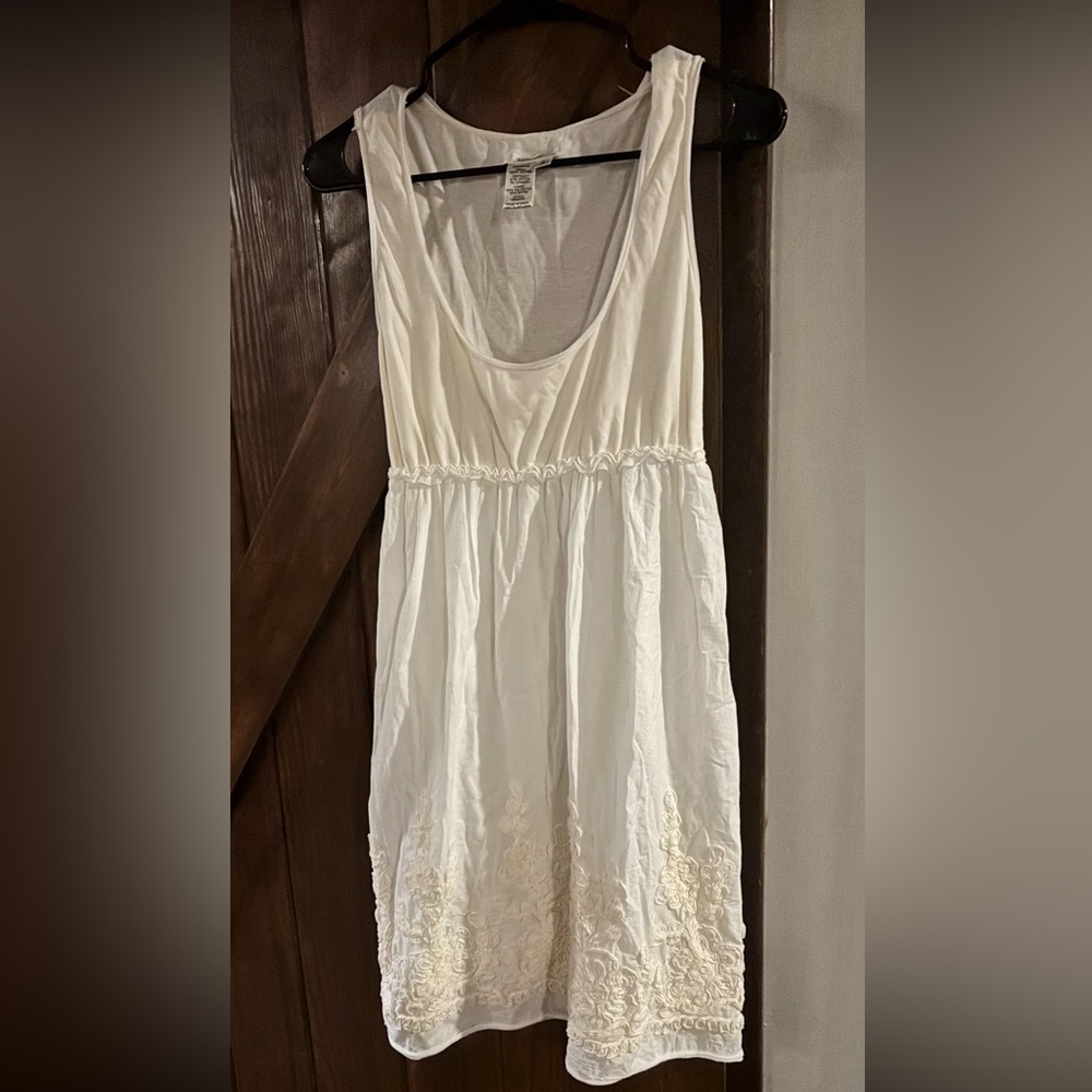 White summer dress , size medium , lovely rose pattern at the bottom.